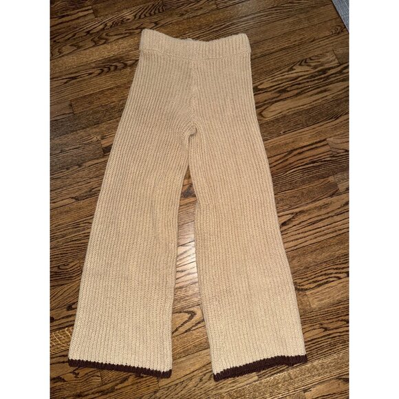 Zulu & Zephyr Sand Contrast Rib Knit Wide Leg Pants Size AU 14 US 10 - Picture 5 of 5